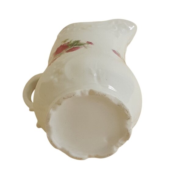 Vintage Floral Porcelain Creamer Pitcher With Rose Design & Ornate Handle - Picture 8 of 9
